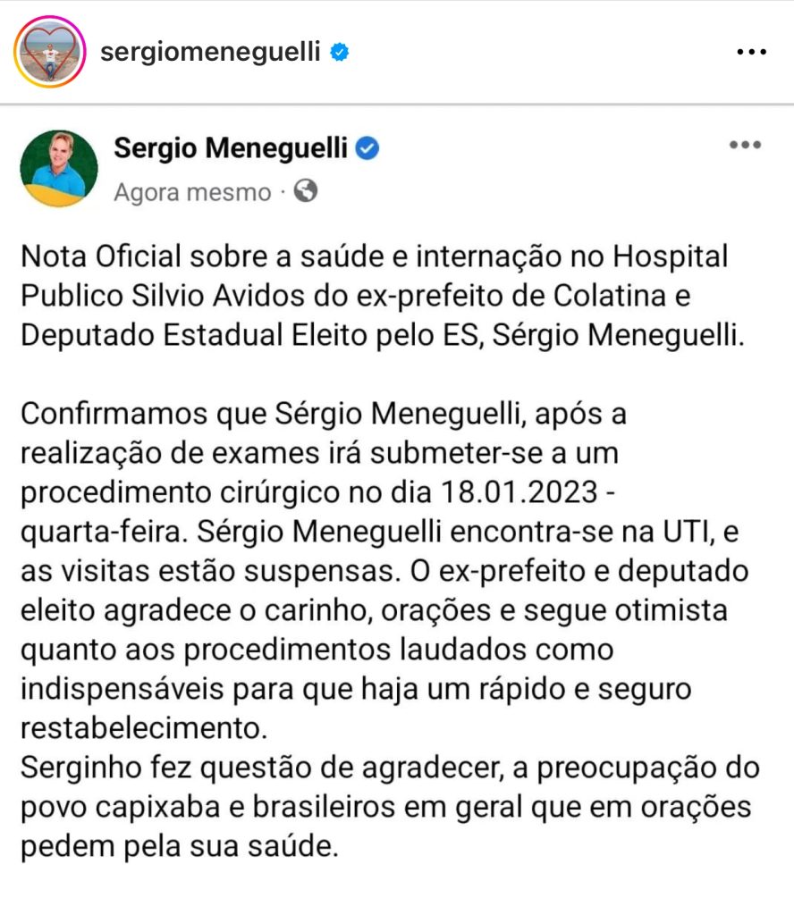 Deputado eleito Sergio Meneguelli está na UTI e passará por cirurgia ...